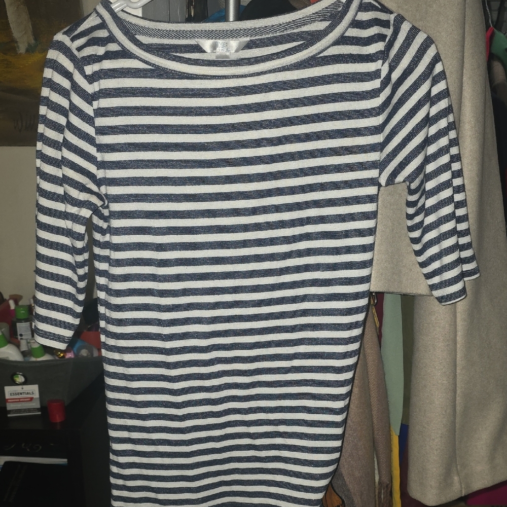 Time and Tru Navy and White Striped Long Sleeve Tee
